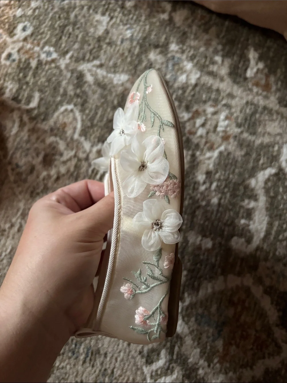 ZARA Cream Floral Appliqué Girls Ballet Flats